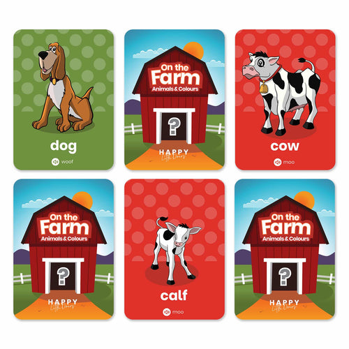 Learn farmyard animals and colour cards for nursery & preschool