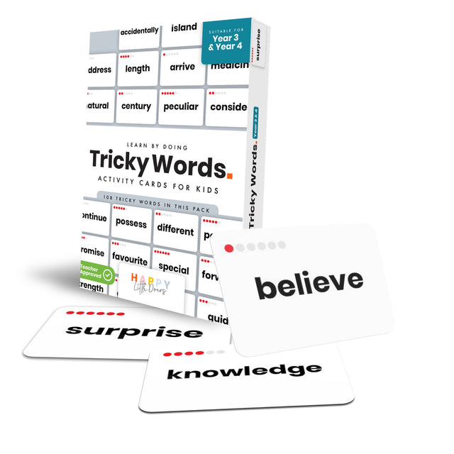 Tricky Words Year 3 & 4 flashcards, the third pack in the Triple Tricky Words Activity Bundle