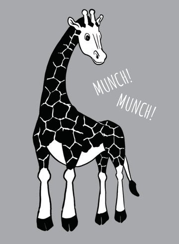 A giraffe card, in sharp focus